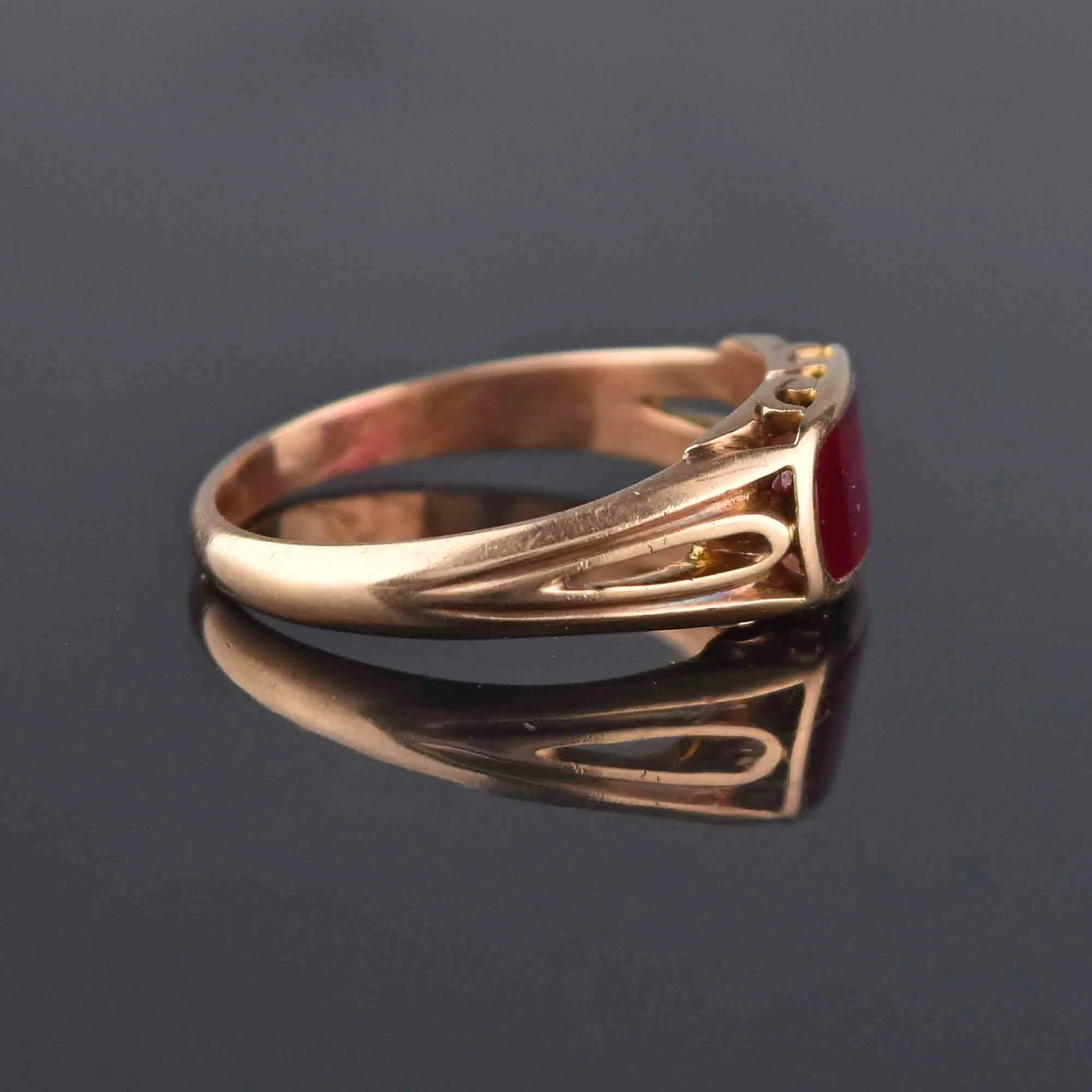 Mens Art Deco East West Gold Ruby Ring, Sz 9.75