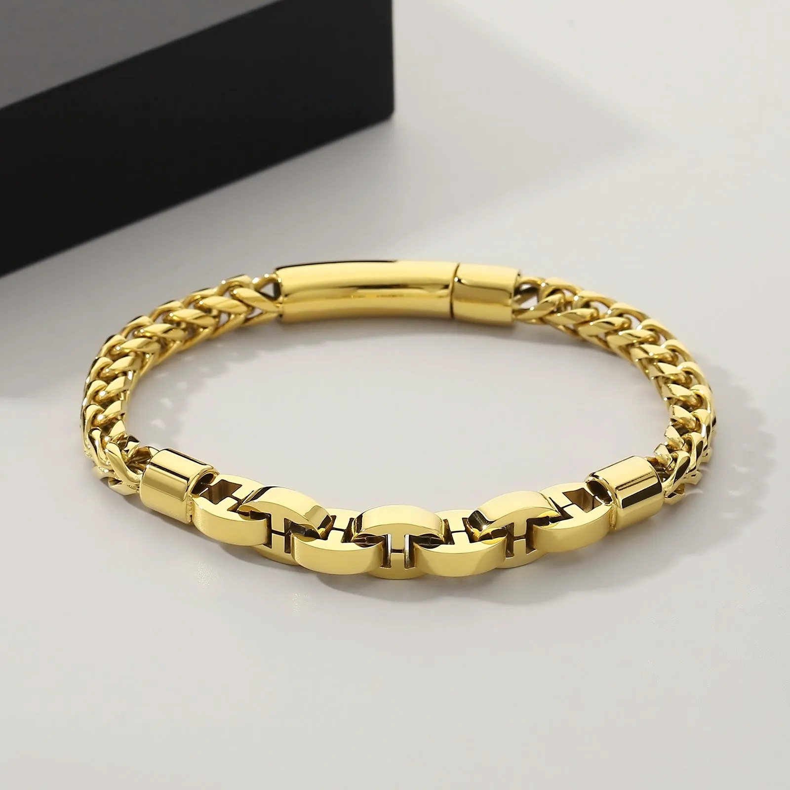 Men's Gold Titanium Stainless Steel Bracelet - Modern Link Chain Jewelry