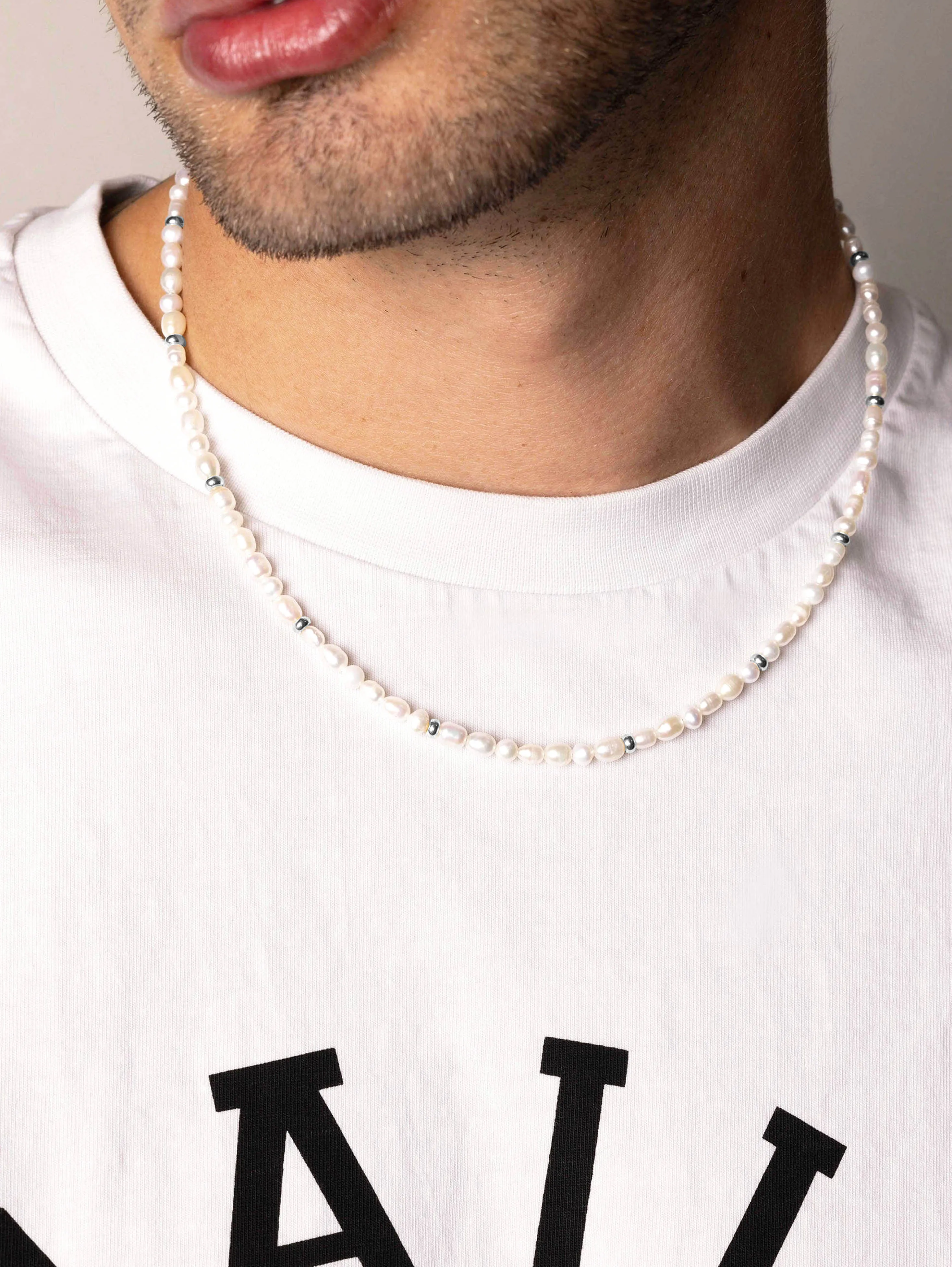 Men's Mini Pearl Choker with Silver