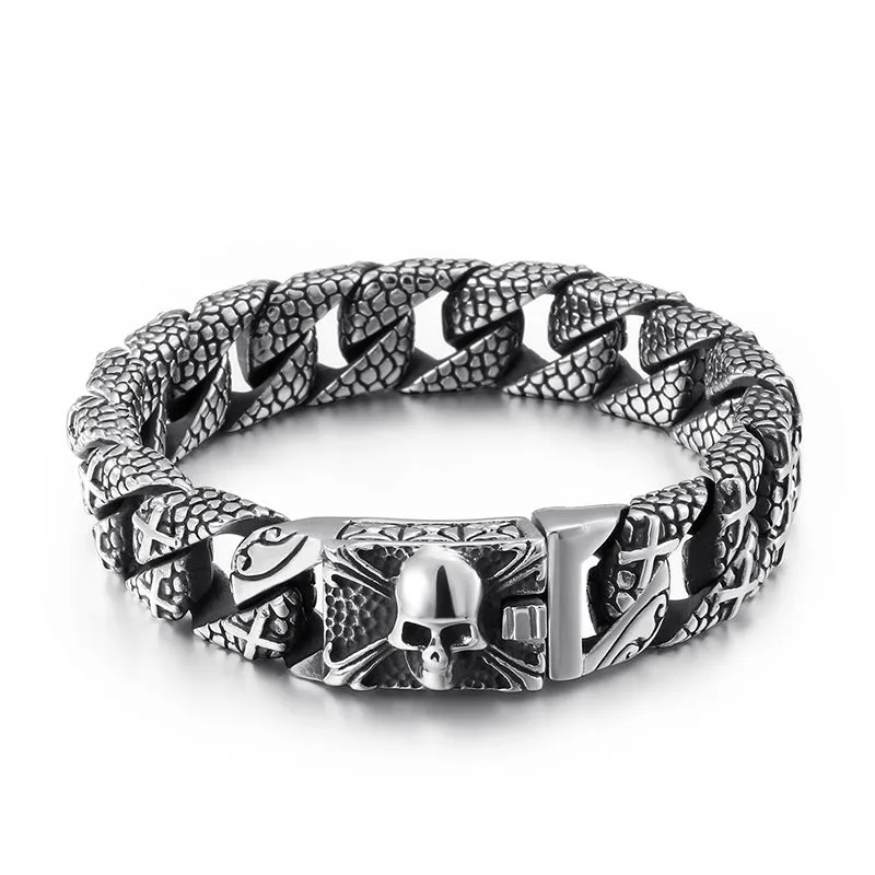 Men's Punk Skull & Cross Titanium Steel Bracelet - Wholesale Stainless Steel Accessory