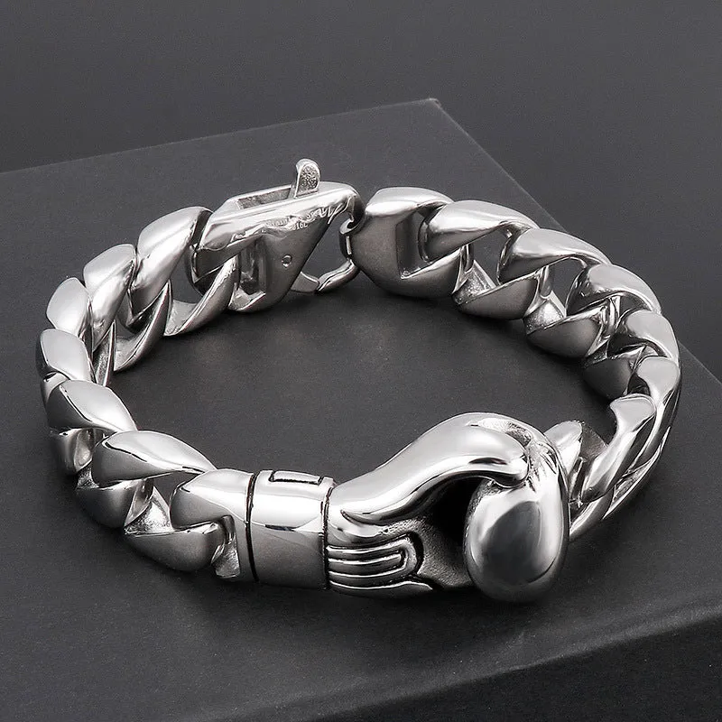 Men's Punk Trendy Stainless Steel Cuban Chain Bracelet and Titanium Steel Gloves Jewelry