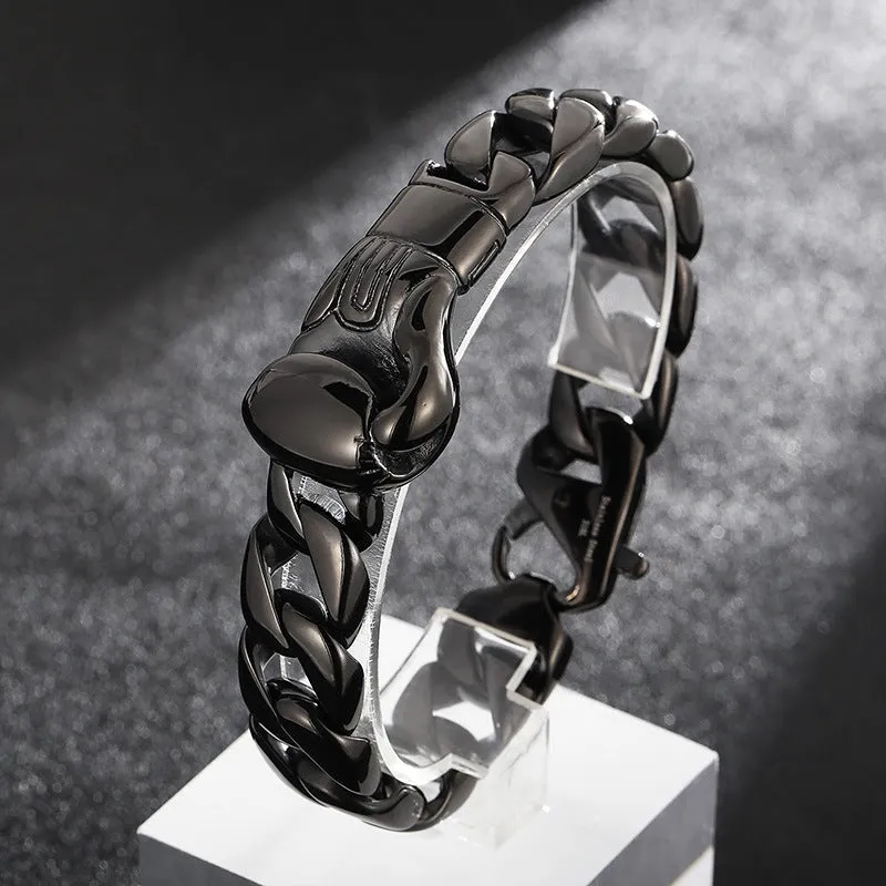 Men's Punk Trendy Stainless Steel Cuban Chain Bracelet and Titanium Steel Gloves Jewelry