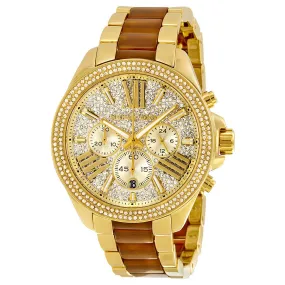 Michael Kors Wren Crystal Pave Dial Chronograph Gold-Tone and Amber Tortoise Acetate Ladies Watch MK6294