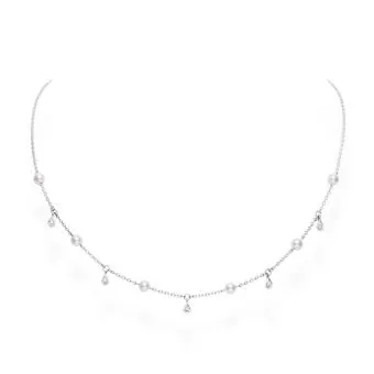 Mikimoto Akoya Cultured Pearl and Diamond Necklace in 18K White Gold