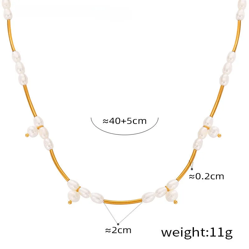 Minimalistic Pearl Necklace and Bracelet Set