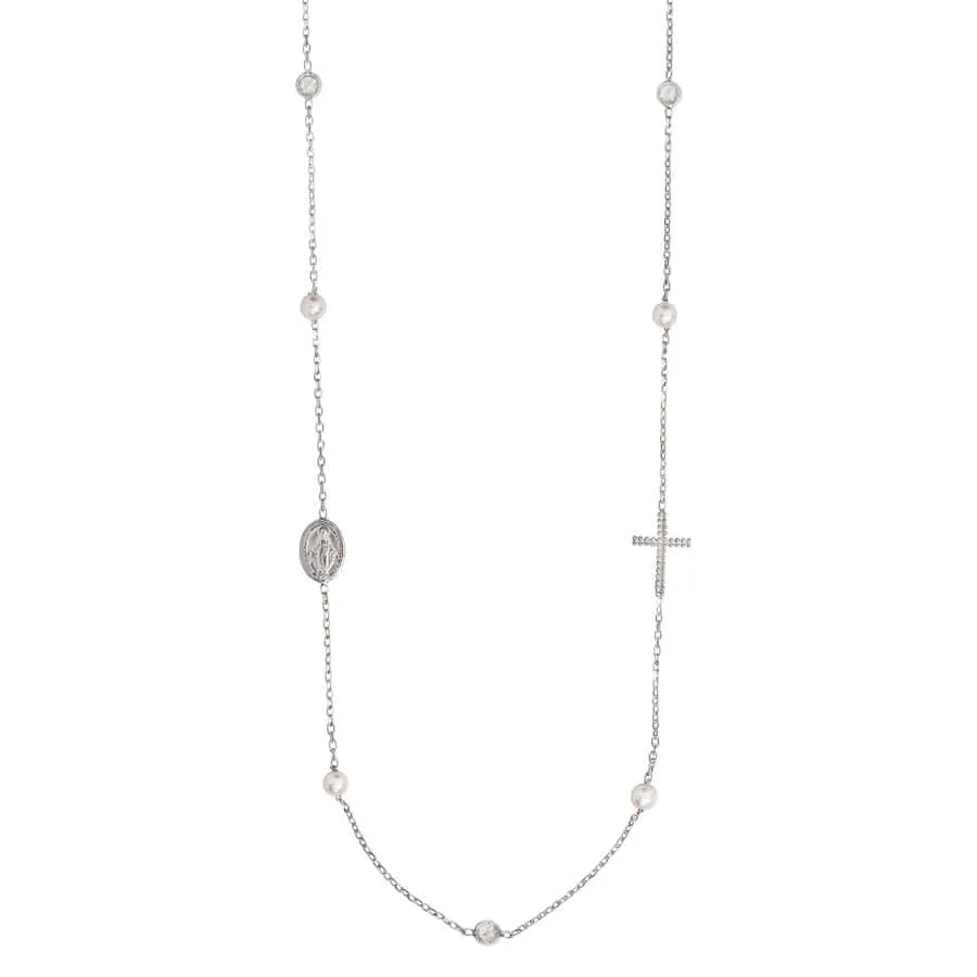 MIRACULOUS AND CROSS - NECKLACE PEARL AND CRYSTAL - SILVER