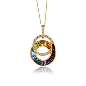 Mixed Gemstone & Diamond Double Circle Swirl Pendant