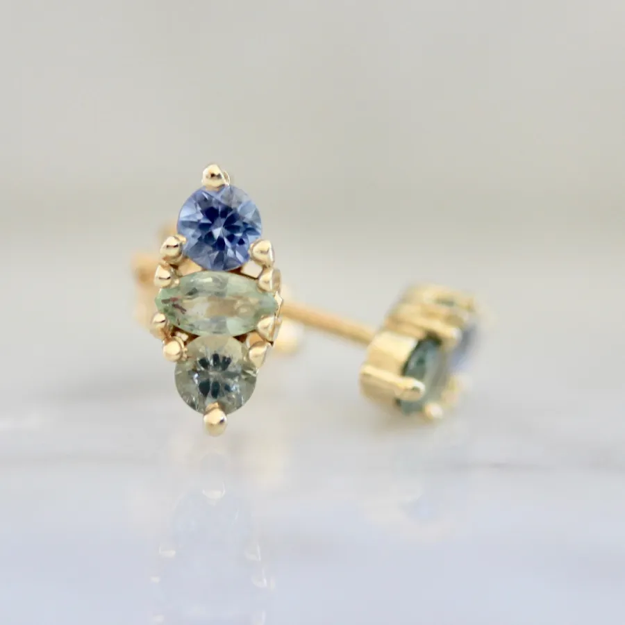 Mosaic Blue-Green Sapphire Earrings