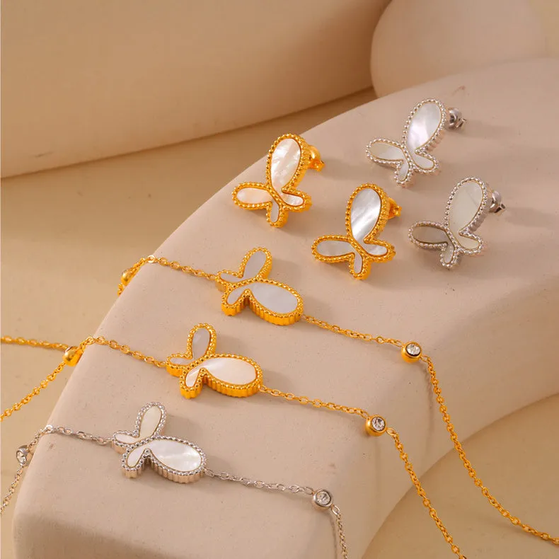 Mother of Pearl Butterfly Necklace Bracelet Earrings Set