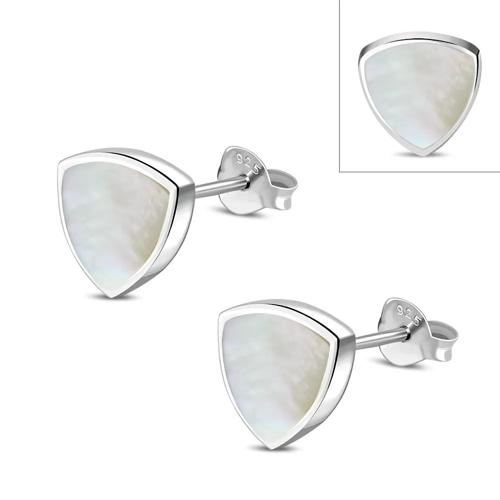 Mother of Pearl Reuleaux Triangle Silver Stud Earrings