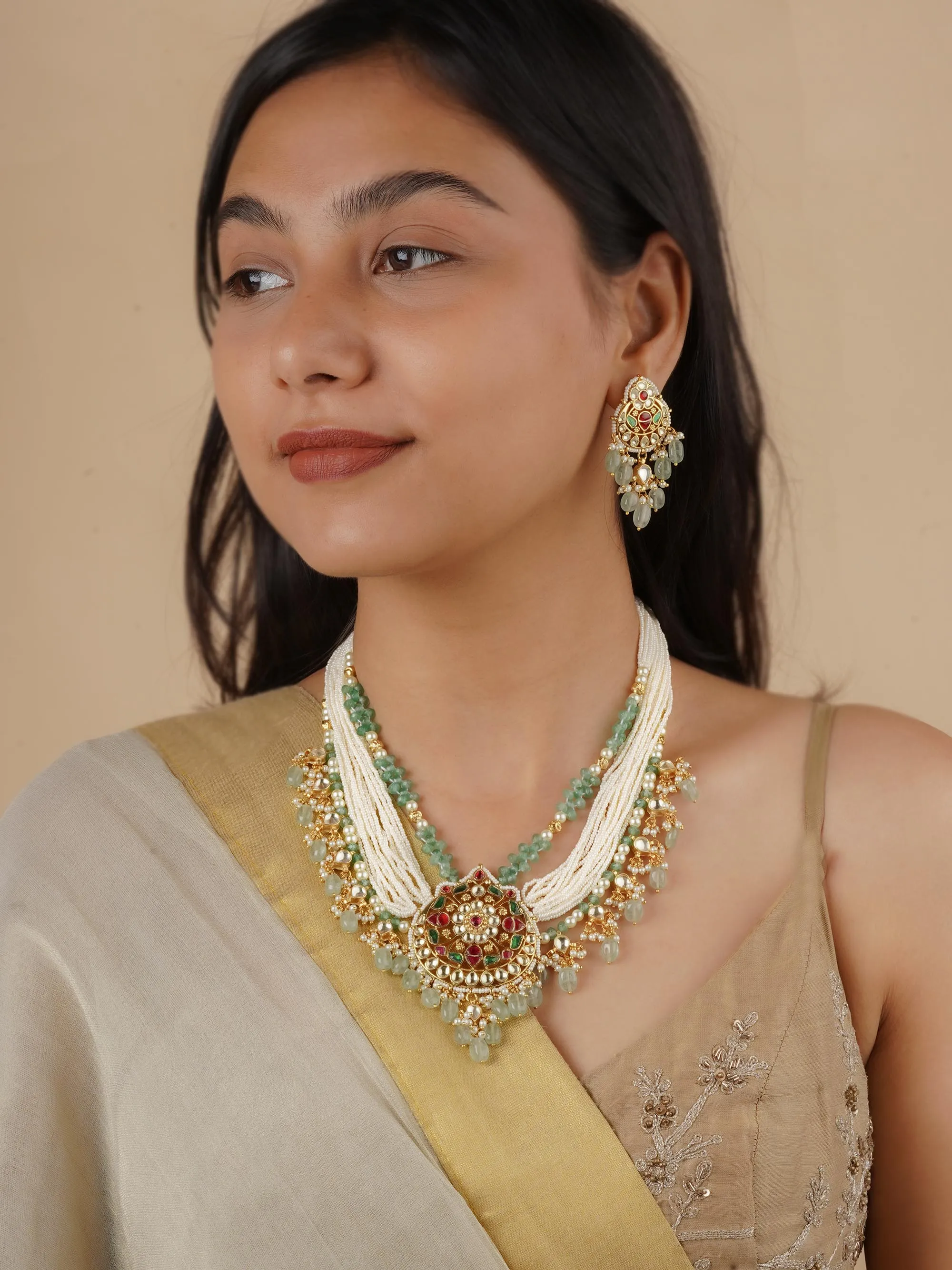 Multicolor Gold Plated Jadau Kundan Necklace Set - MS2115M