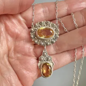 Natural Citrine Antique Victorian Necklace For Women - 925 Sterling Silver Pendant