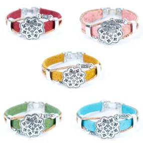 Natural color cork wire and alloy flower accessories handmade women fashion bracelet, BR-432-MIX-5