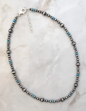 Navajo Pearls & Blue Turquoise Mixed Bead Necklace Sterling Silver