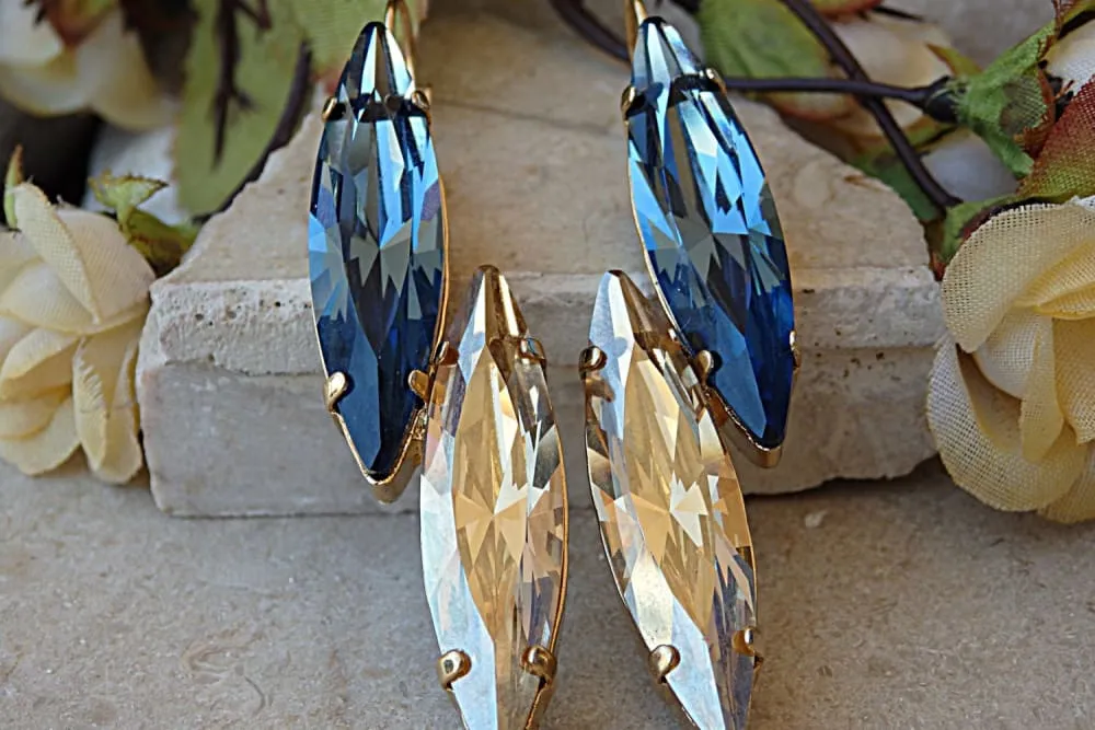 Navy blue champagne earrings