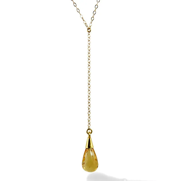 Necklace - Chain & Stone Citrine Drop Gold Filled 17"