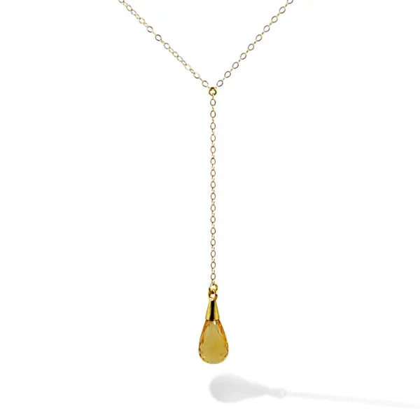 Necklace - Chain & Stone Citrine Drop Gold Filled 17"