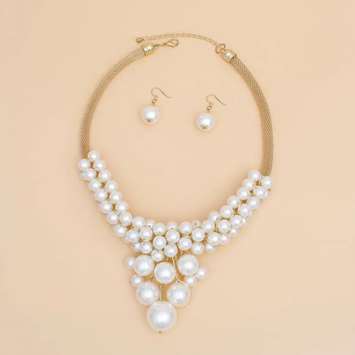 Necklace Cluster Pearl Mesh Chain Set Women