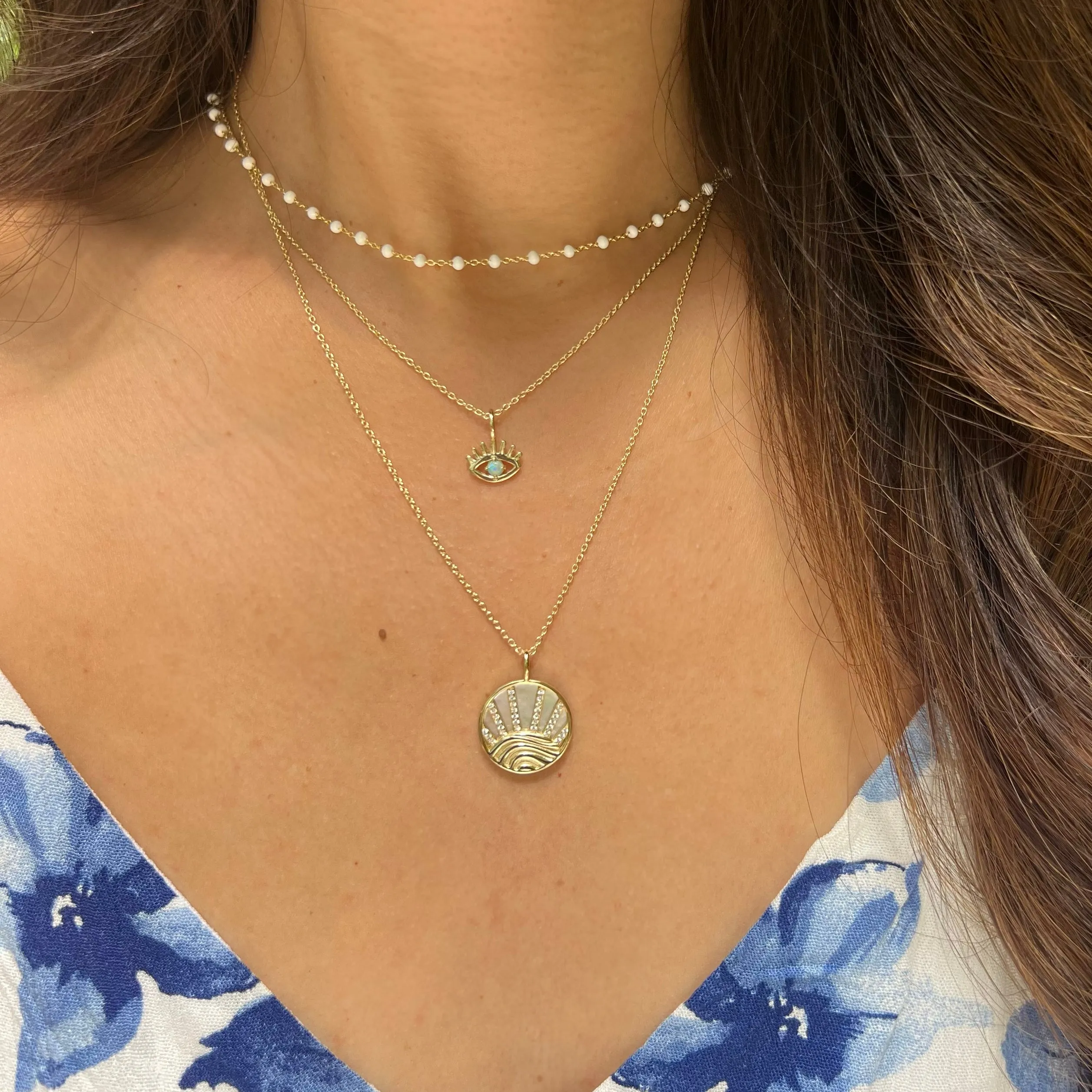 Ocean Pearl Sunset Necklace With Crystals