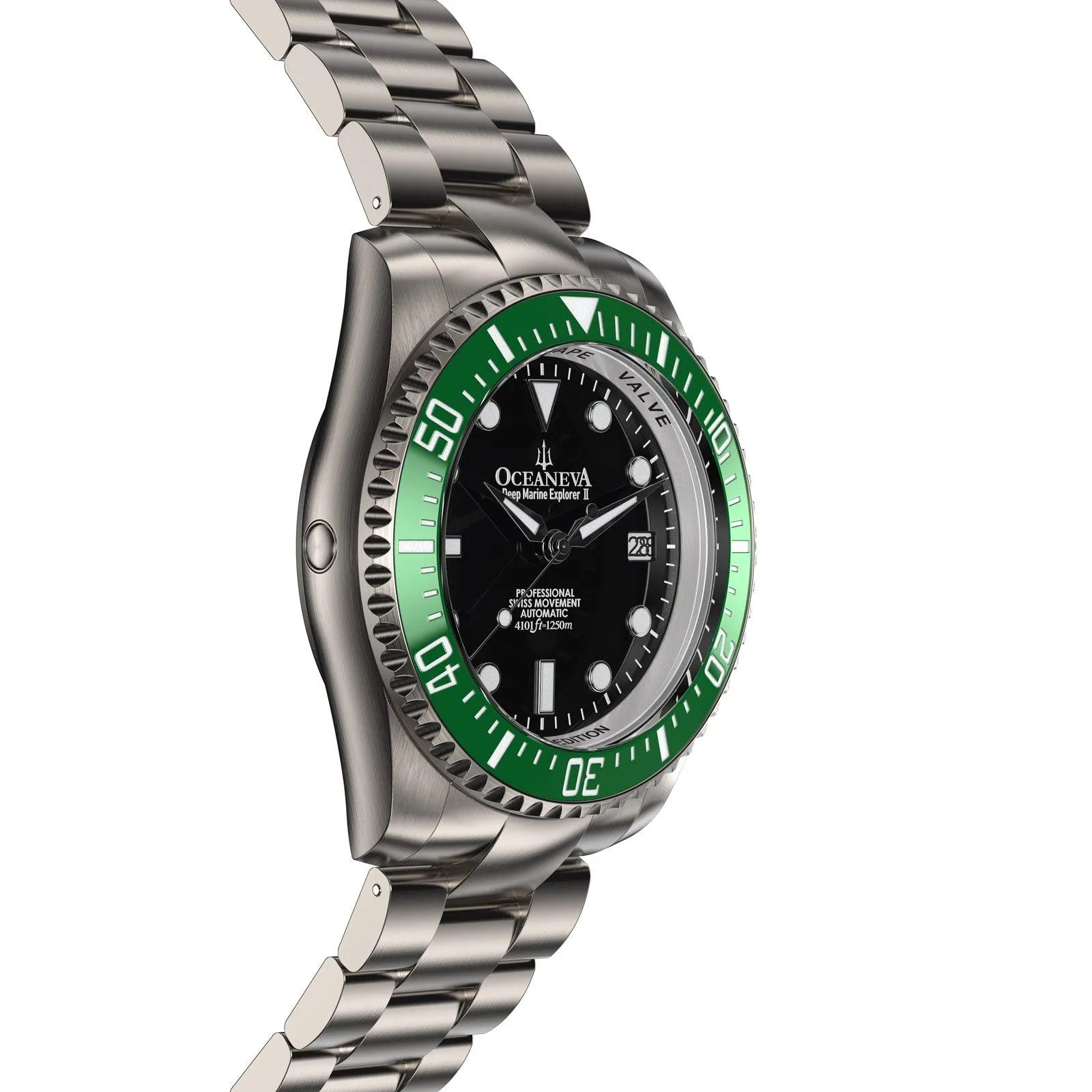 Oceaneva Men's Deep Marine Explorer II 1250M Titanium Watch Black and Green