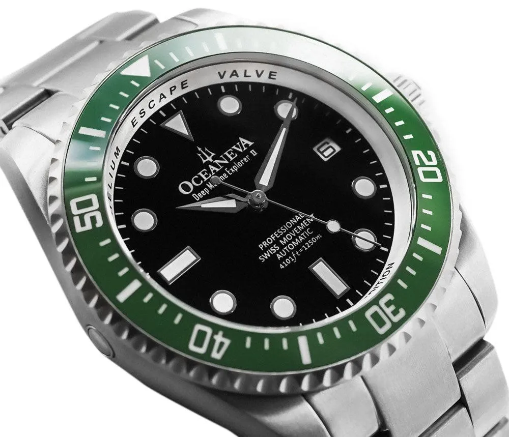 Oceaneva Men's Deep Marine Explorer II 1250M Titanium Watch Black and Green