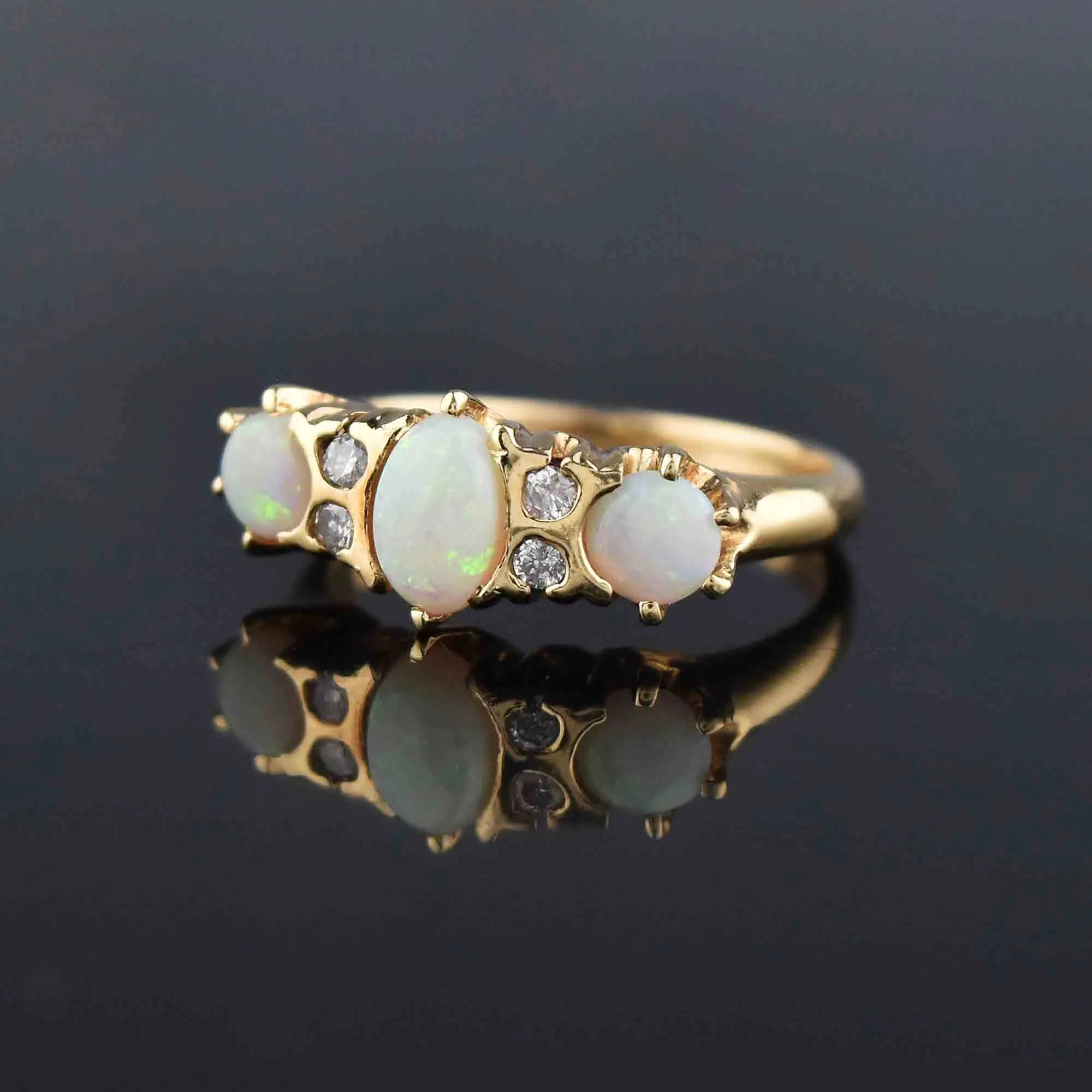 ON HOLD Vintage 14K Gold Diamond & Opal Three Stone Ring