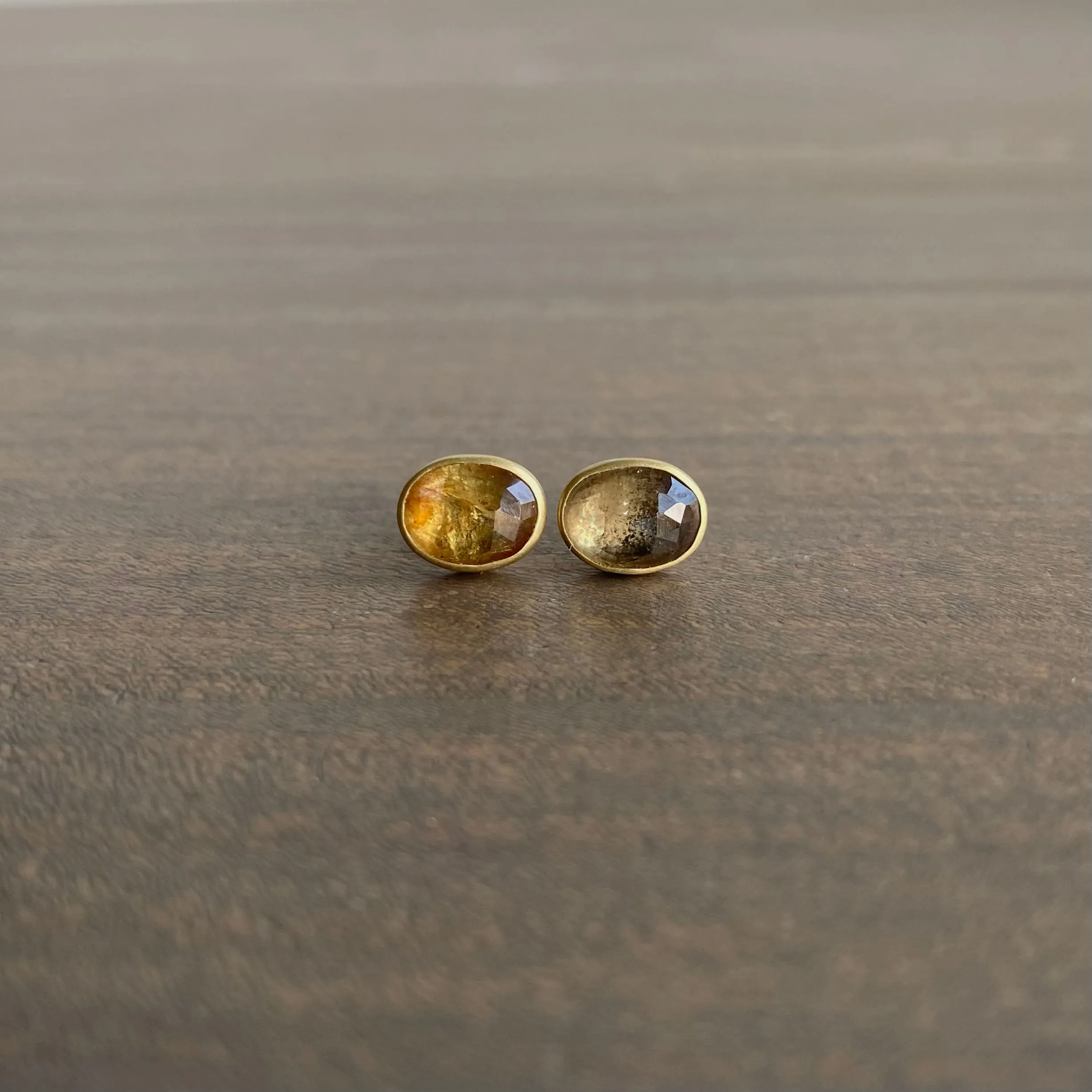 Oval Peachy Citrus Sapphire Studs