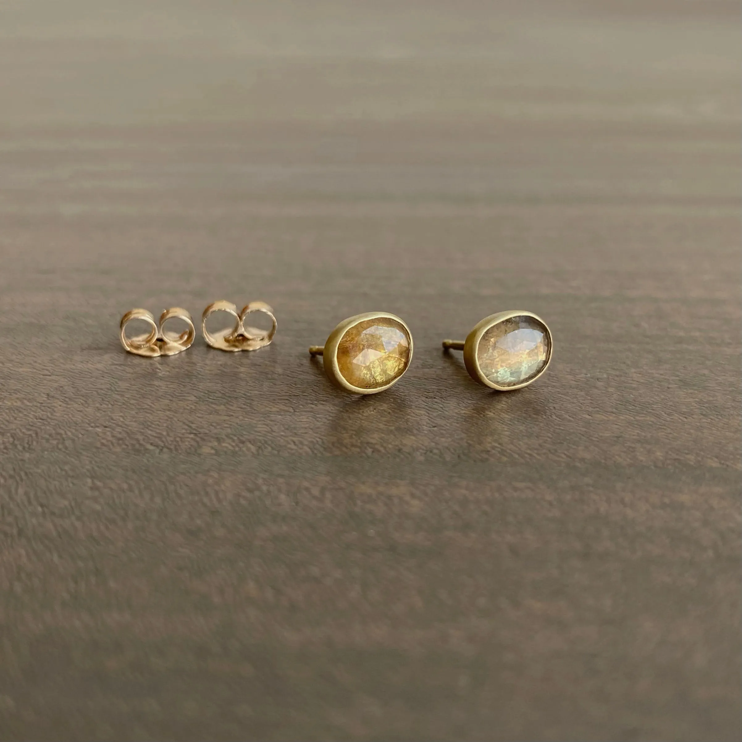 Oval Peachy Citrus Sapphire Studs