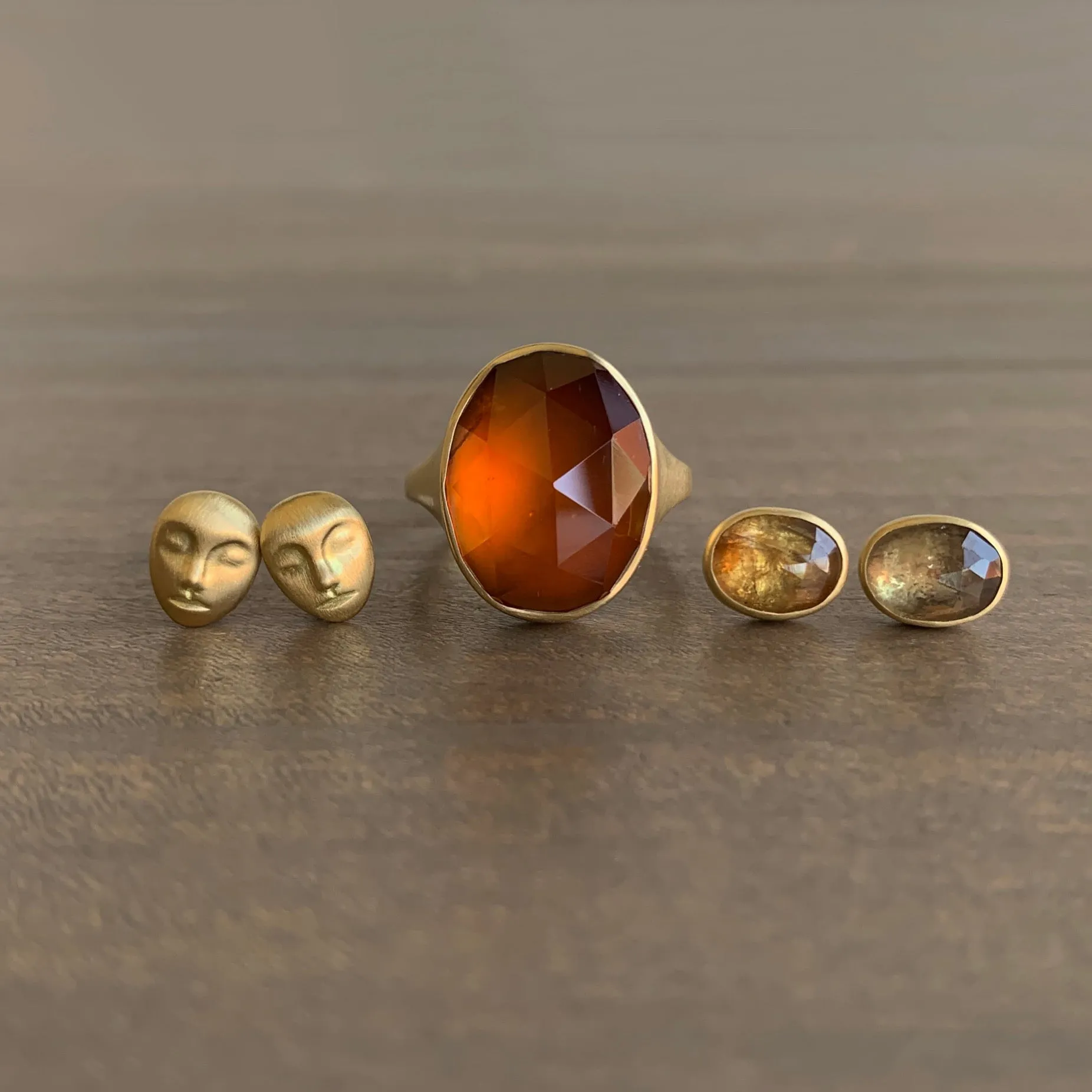 Oval Peachy Citrus Sapphire Studs