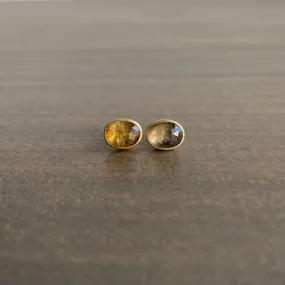 Oval Peachy Citrus Sapphire Studs