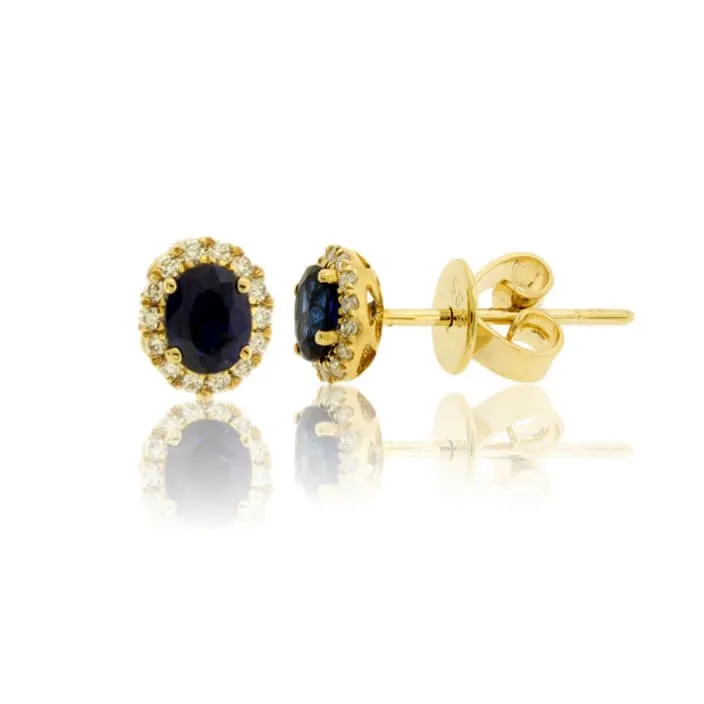 Oval Sapphire with Diamond Halo Stud Earrings