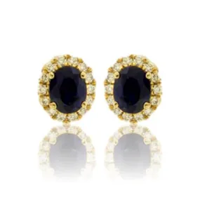 Oval Sapphire with Diamond Halo Stud Earrings