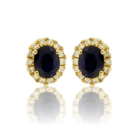 Oval Sapphire with Diamond Halo Stud Earrings