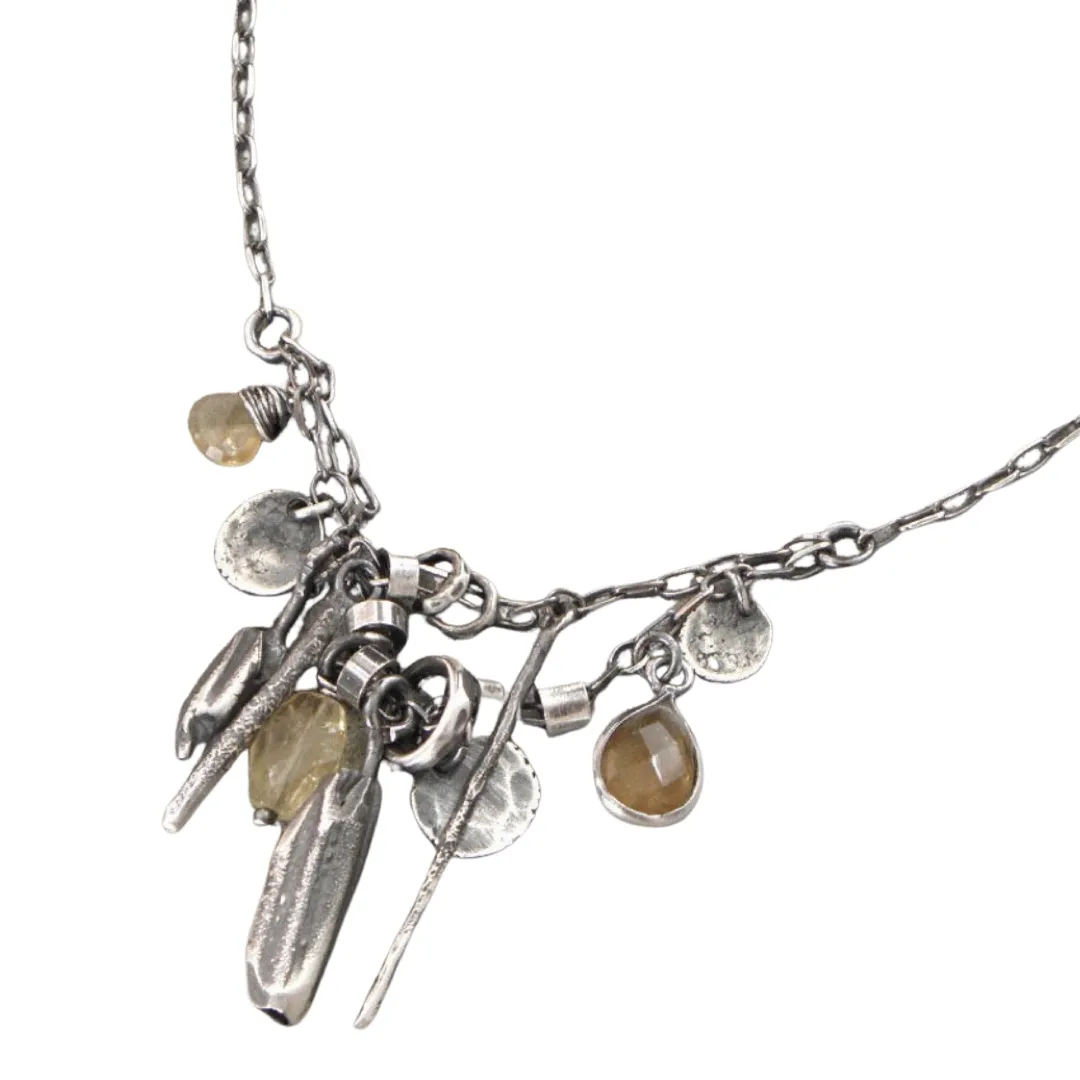 Oxidized sterling silver and citrine necklace - 105