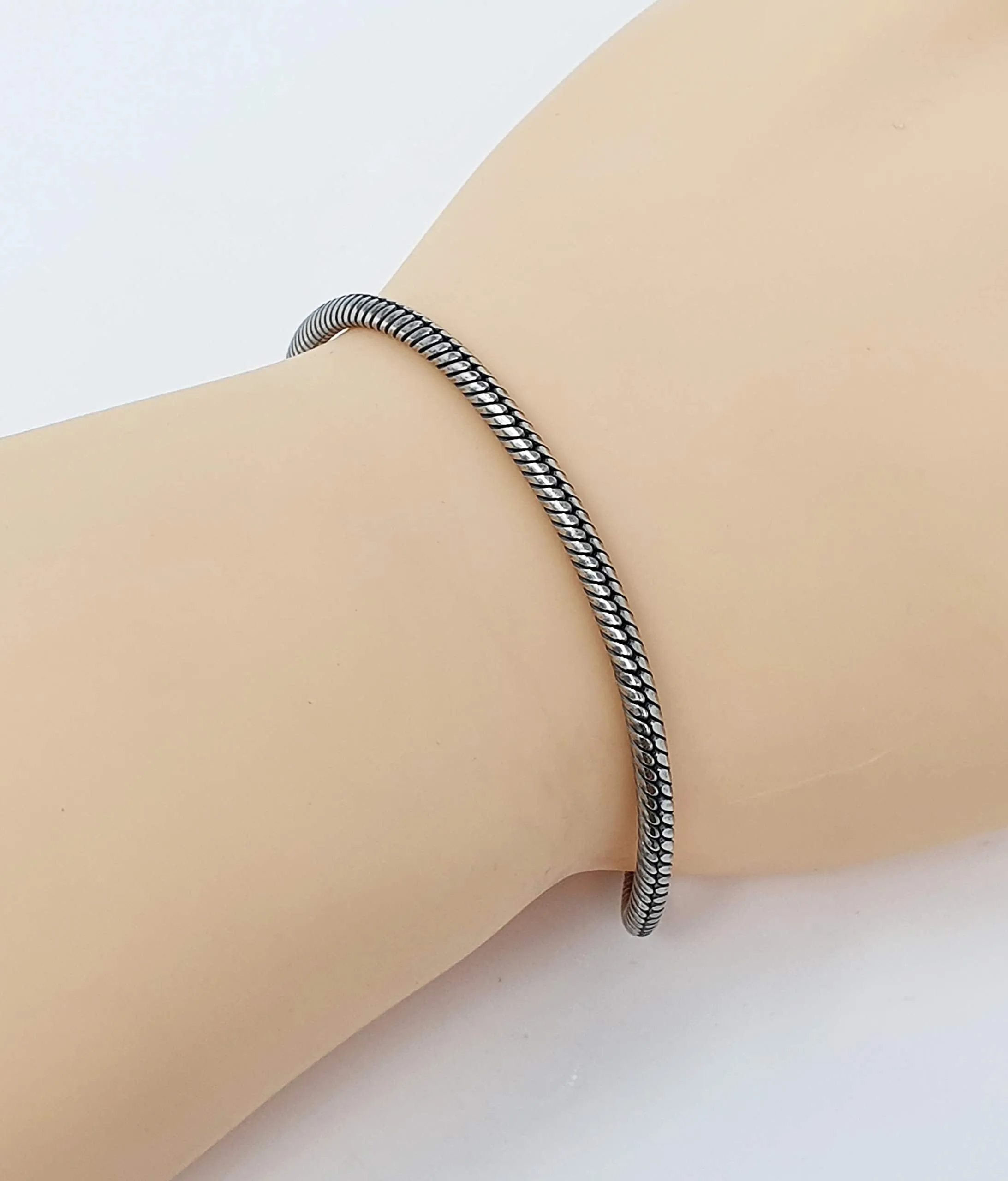 Oxidized Sterling Silver Snake Chain Bracelet | Unique Silver Bracelet for Men & Women