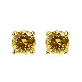 Paris Crystals 14k Yellow Gold 3 Carat Round Created Citrine Sapphire Stud Earrings Plated