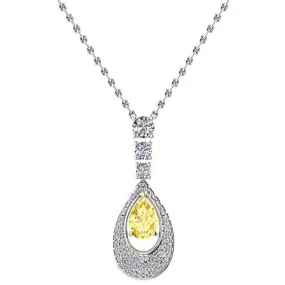 Pear Citrine Diamond Pendant Necklace 18K White Gold