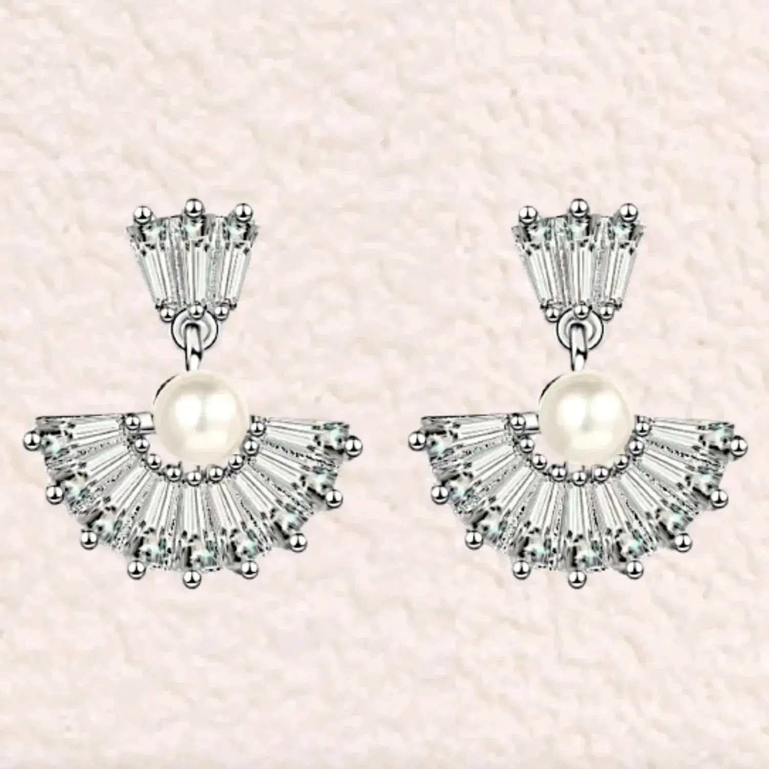 Pearl Bridal Earrings Art Deco Fan