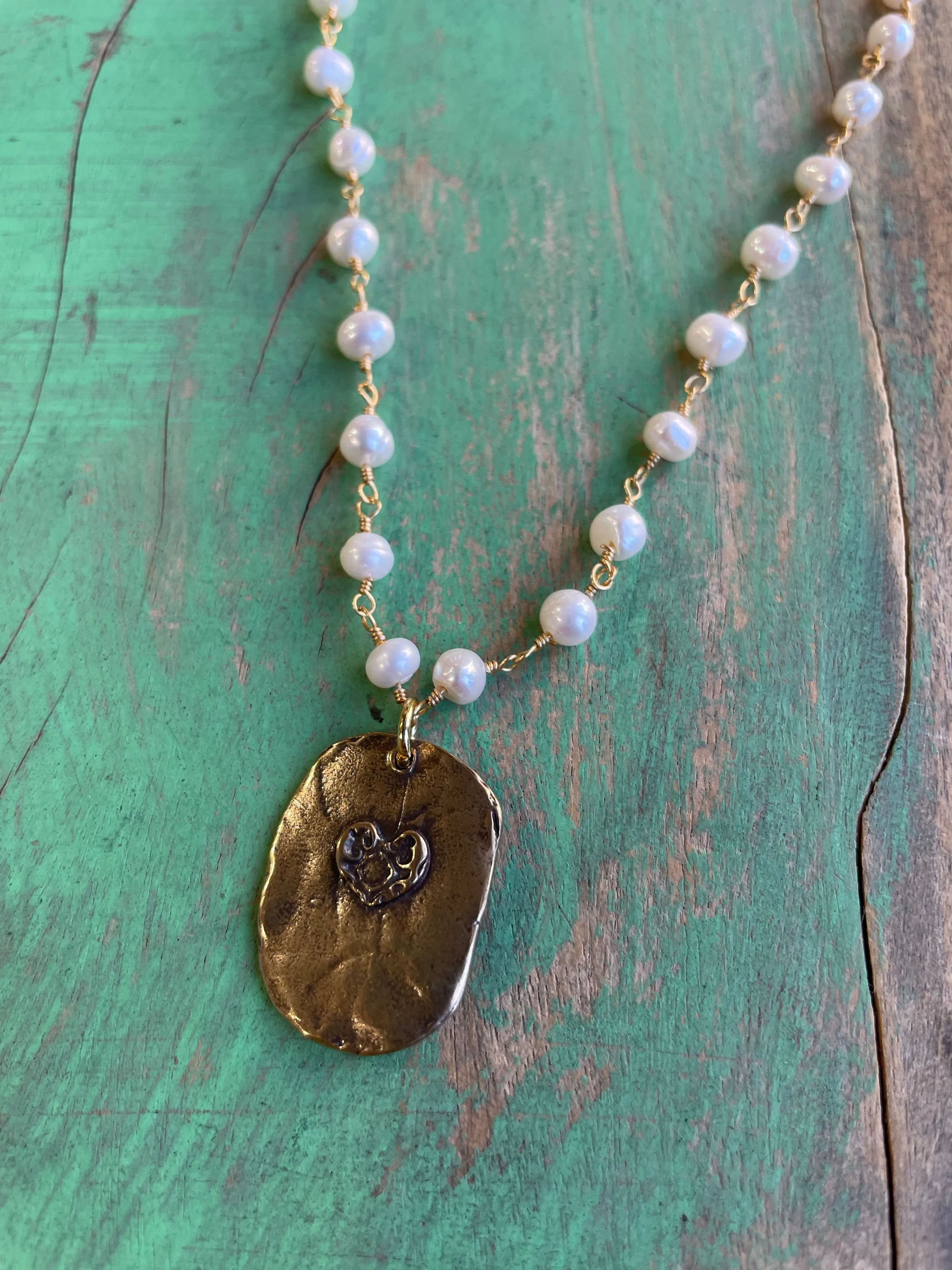 Pearl Bronze Mary Necklace