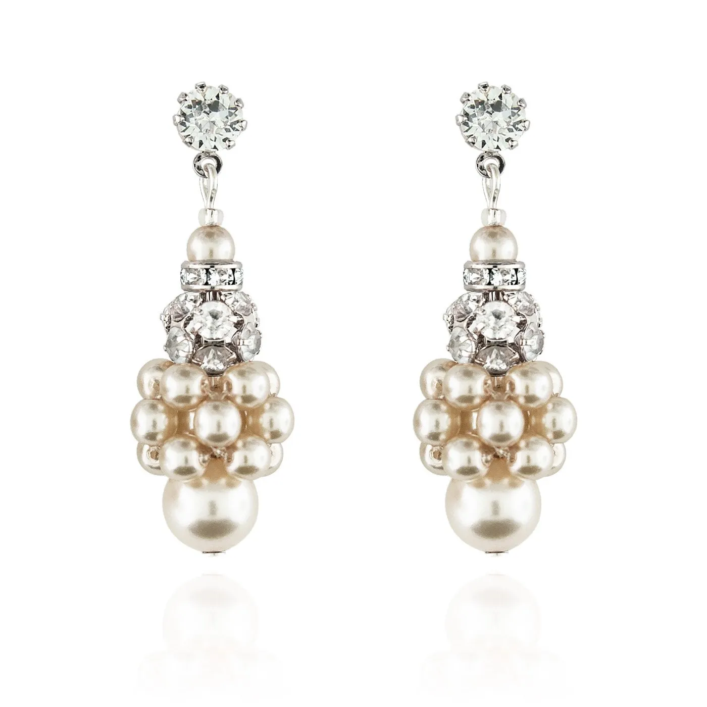 Pearl Cluster Earrings with Rhinestone Beads