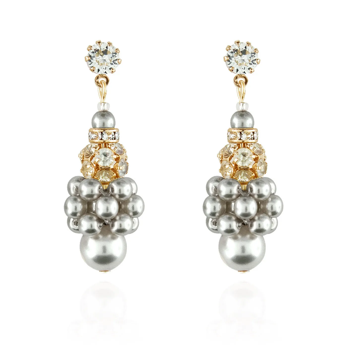 Pearl Cluster Earrings with Rhinestone Beads