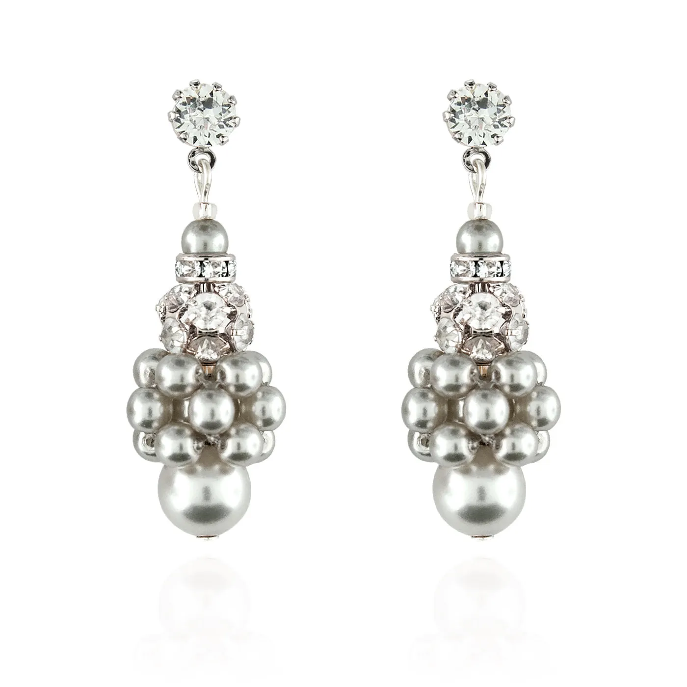 Pearl Cluster Earrings with Rhinestone Beads