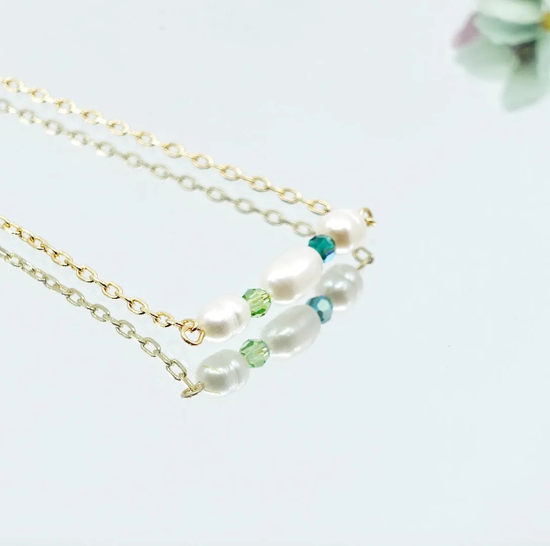 Pearl Cluster Necklace and Earrings Set (Green)