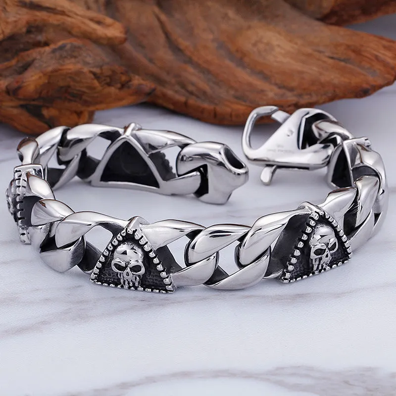 Personalized Pharaoh Skull Men's Titanium Steel Bracelet from the Planderful Everyday Genie Collection