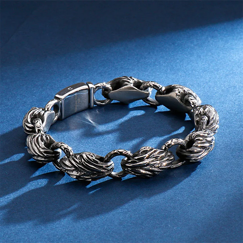 Personalized Trendy Titanium Steel Leaf Bracelet for Men - Retro Korean Style Stainless Steel Jewelry