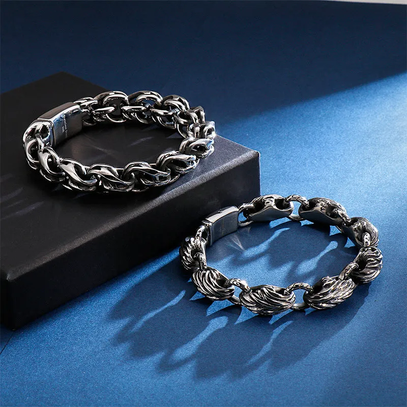 Personalized Trendy Titanium Steel Leaf Bracelet for Men - Retro Korean Style Stainless Steel Jewelry