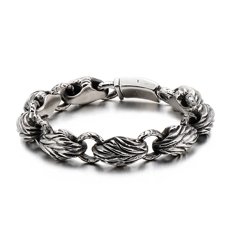 Personalized Trendy Titanium Steel Leaf Bracelet for Men - Retro Korean Style Stainless Steel Jewelry