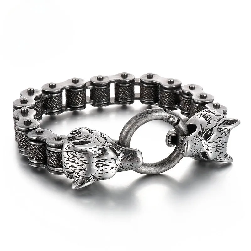 Personalized Vintage Wolf Head Bracelet for Men - Exaggerated Punk Titanium Steel Design