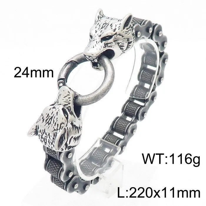 Personalized Vintage Wolf Head Bracelet for Men - Exaggerated Punk Titanium Steel Design