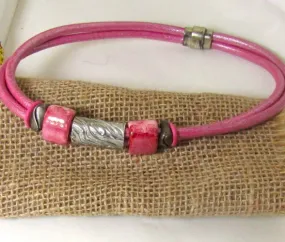 Pink Leather Choker Necklace